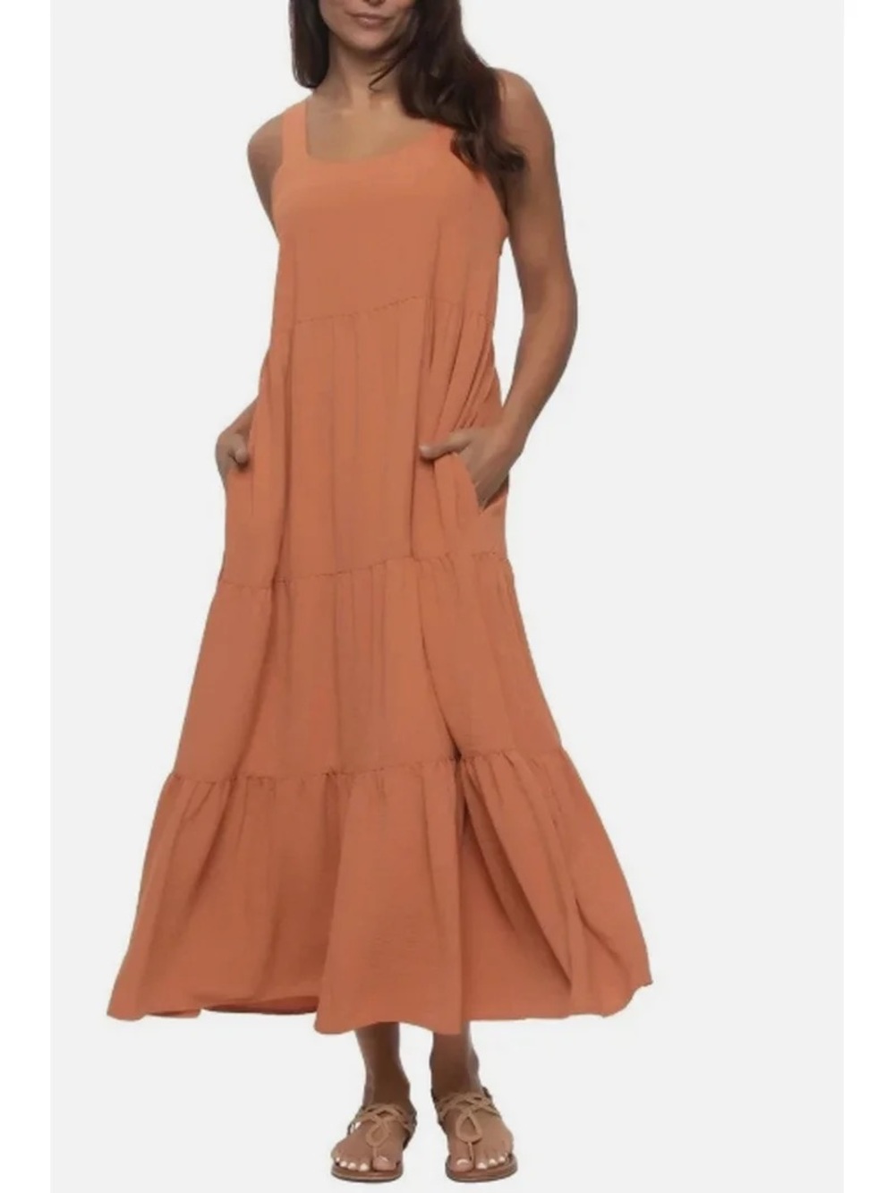 NWT Felina Women's Tiered Flowy Maxi Dress Copper Color Size Medium